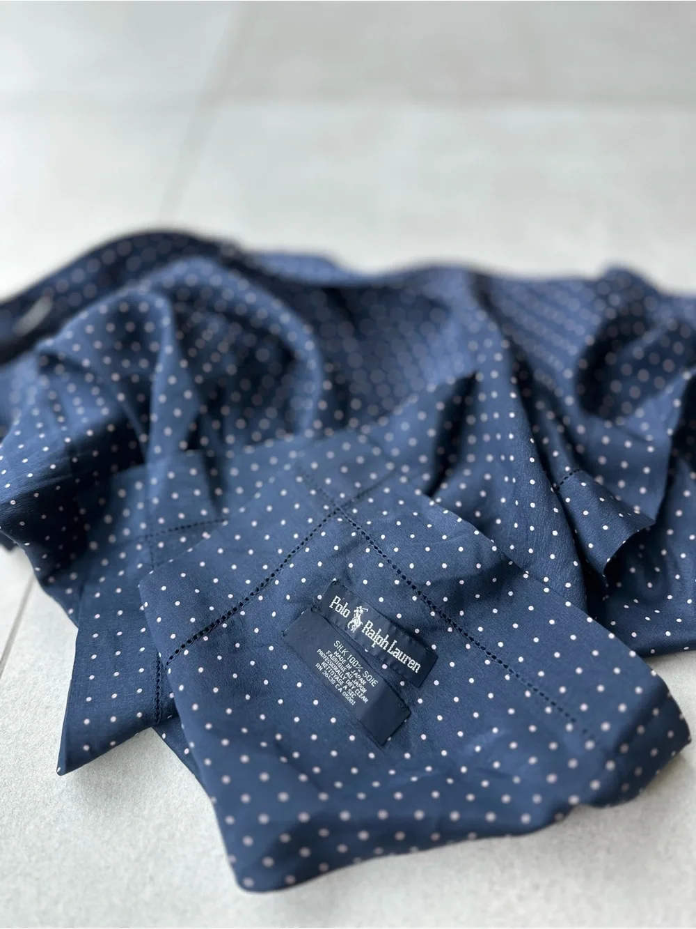 Ralph Lauren Navy with White Polka Dot scarf silk
